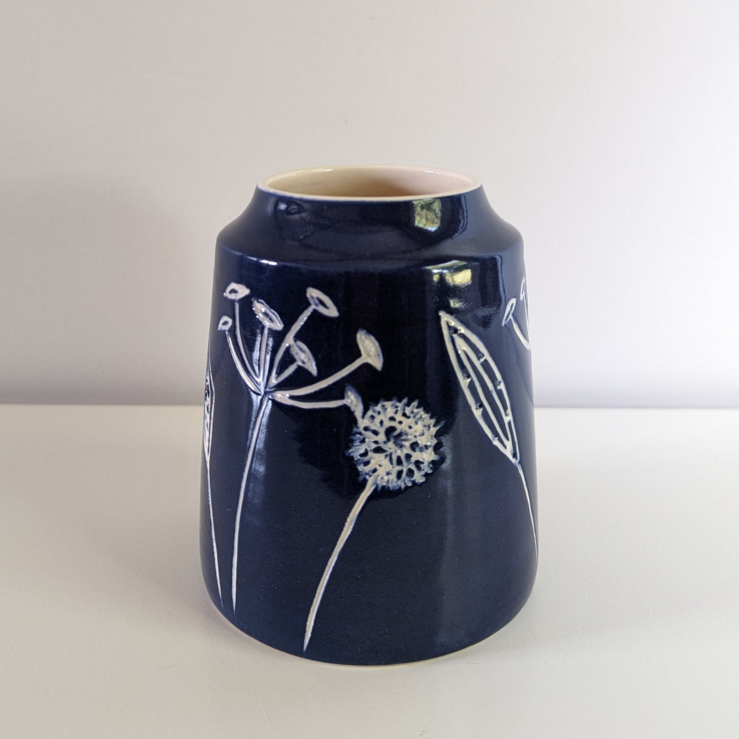 Indigo Seed Head Bottle Vase