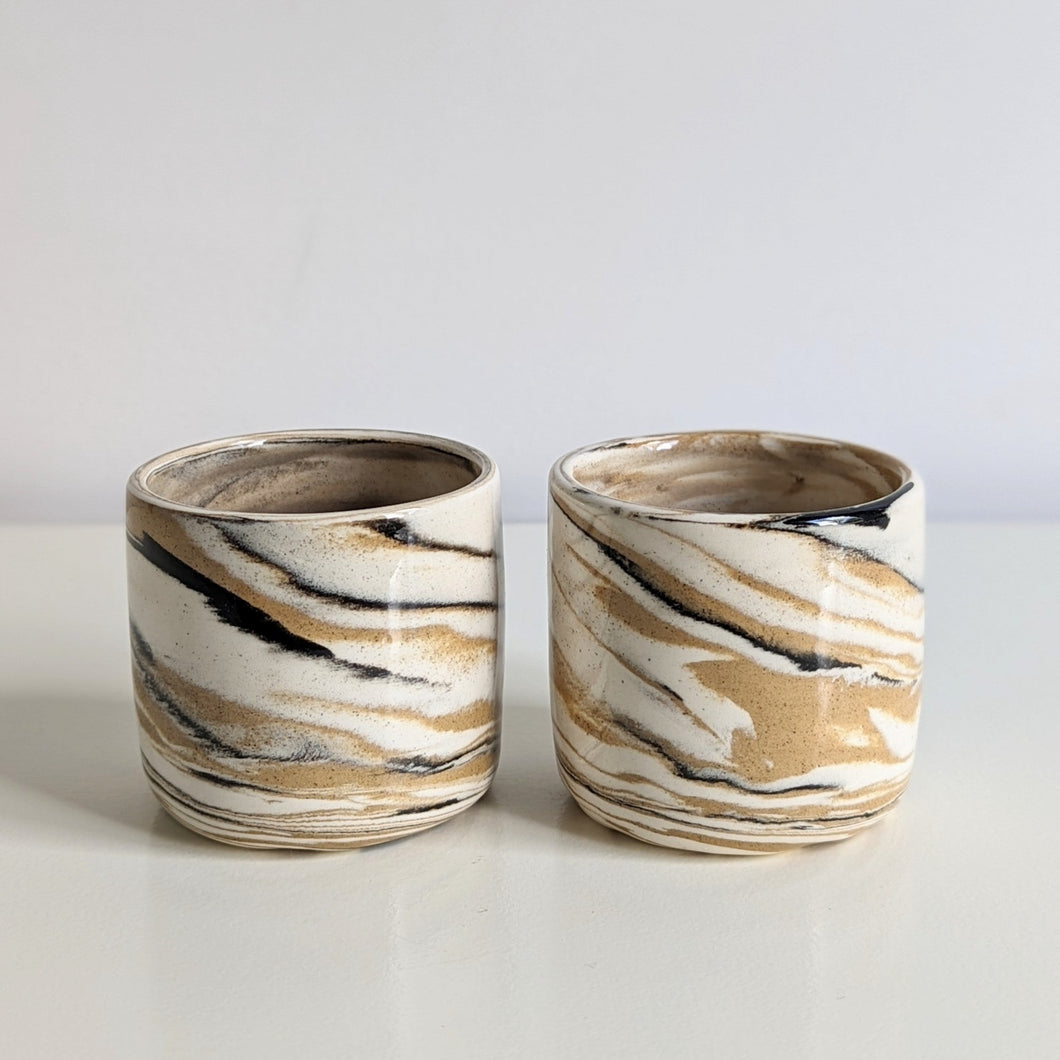 Pair of Black Marbled Double Espresso Coffee Cups